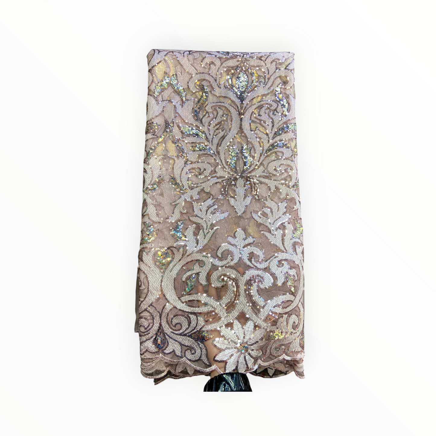 French Lace with Sequins in Light Gold – 5 Yards Piece