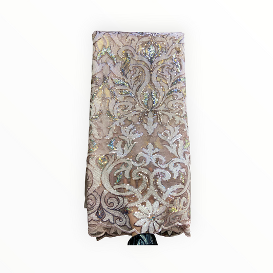 French Lace with Sequins in Light Gold – 5 Yards Piece