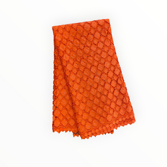 Top Quality Cord Lace Fabric in Orange - 5 Yards