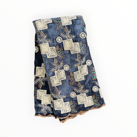 Luxury Velvet Lace Fabric in Gray / Off White – 5 Yards Piece (Patterned Design Collection)