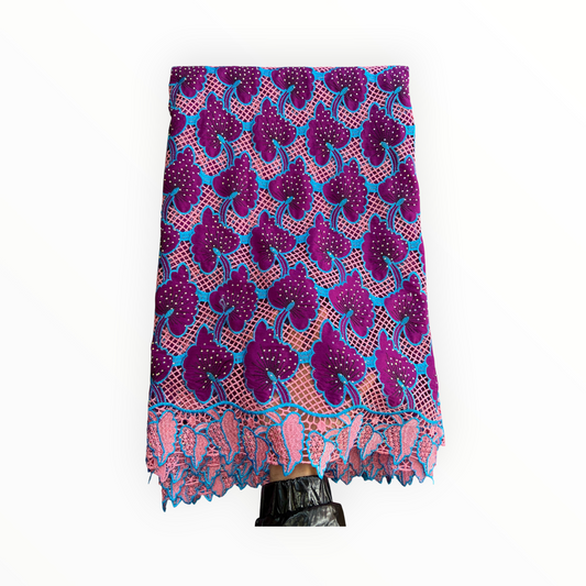 Top Quality Cord Lace Fabric in Purple / Baby Pink & Blue - 5 Yards