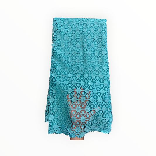 Top Quality Cord Lace Fabric in Light Green / Blue - 5 Yards