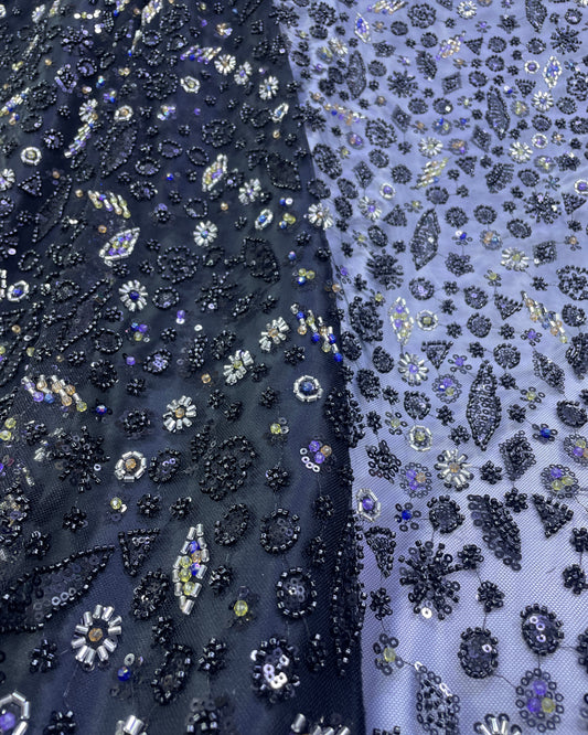 Prestige Pearl / Beadwork Lace - Black - 1 Yard