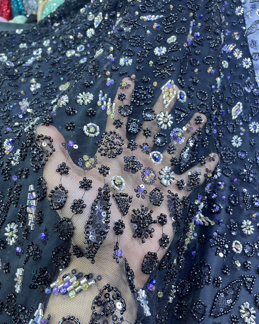 Prestige Pearl / Beadwork Lace - Black - 1 Yard