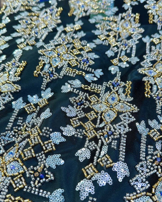 Pearl / Beaded Wedding Dress - Black / Gold - 1 Yard