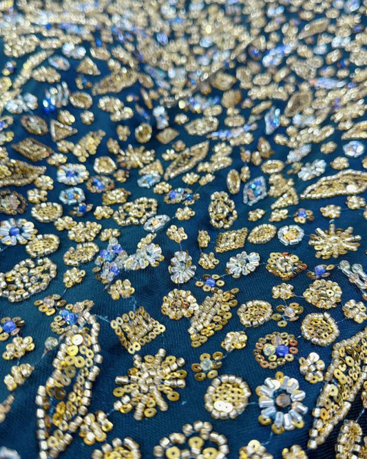 Prestige Pearl / Beaded Lace - Black / Gold - 1 Yard