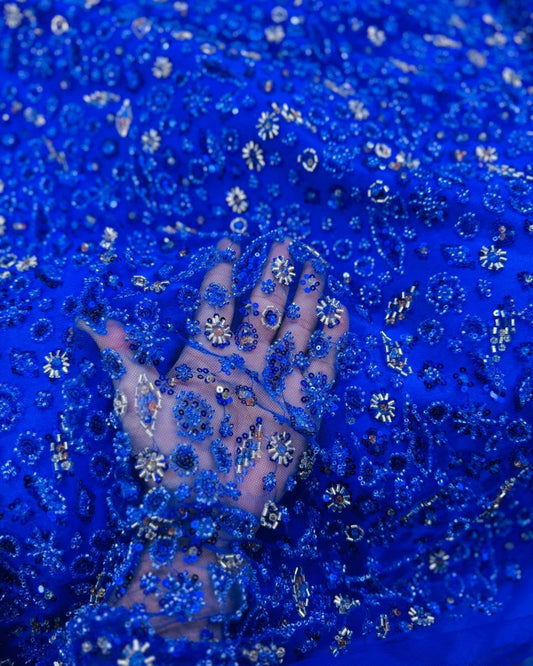 Prestige Pearl / Beadwork Lace - Royal Blue - 1 Yard