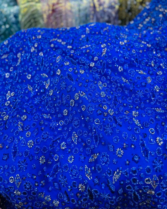 Prestige Pearl / Beadwork Lace - Royal Blue - 1 Yard