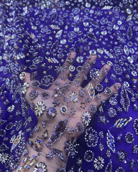 Prestige Pearl / Beadwork Lace - Purple - 1 Yard