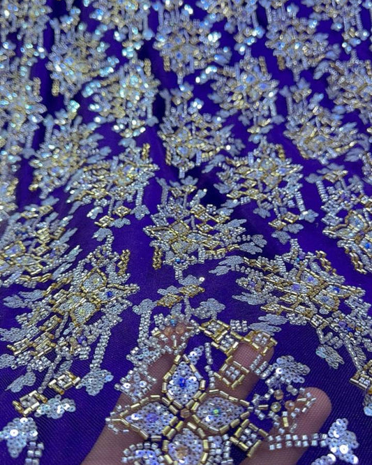 Pearl / Beaded Wedding Dress - Purple / Gold - 1 Yard