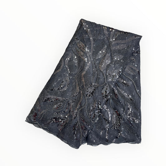 Embroidered Beaded Lace - Black - 1 Yard