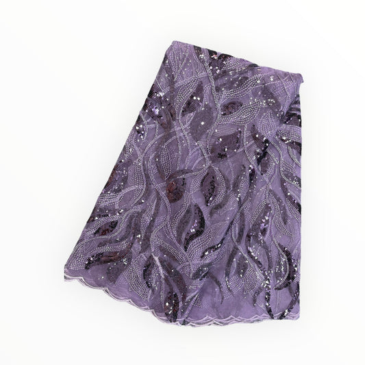 Embroidered Beaded Lace - Purple - 1 Yard