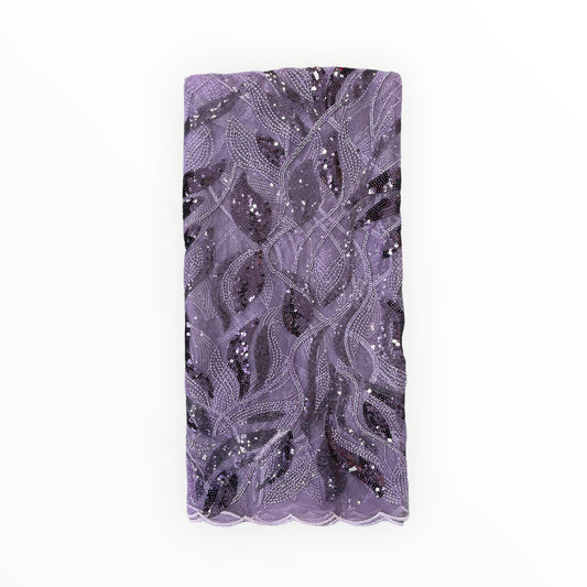 Embroidered Beaded Lace - Purple - 1 Yard