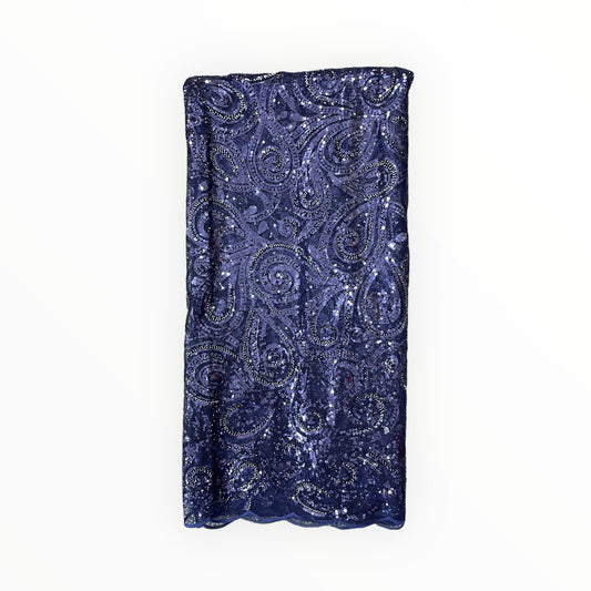 Embroidered Beaded Lace - Navy Blue - 1 Yard