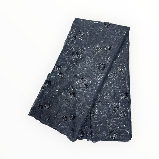 Black Silk Embroidery French Lace - 1 Yard