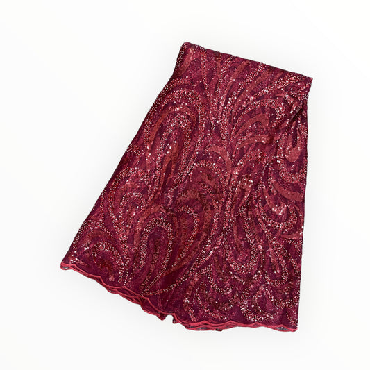 Embroidered Maroon Beaded Lace