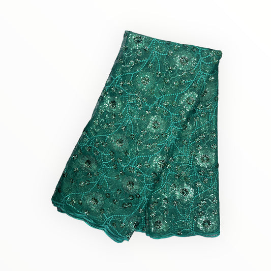 Green Silk Embroidery French Lace