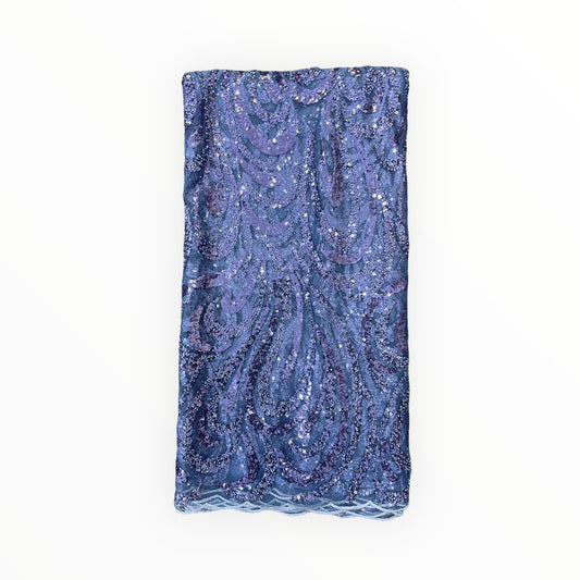Embroidered Beaded Lace - Violet Blue - 1 Yard