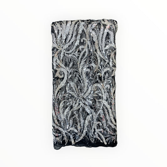 Embroidered Beaded Lace - Black & White - 1 Yard