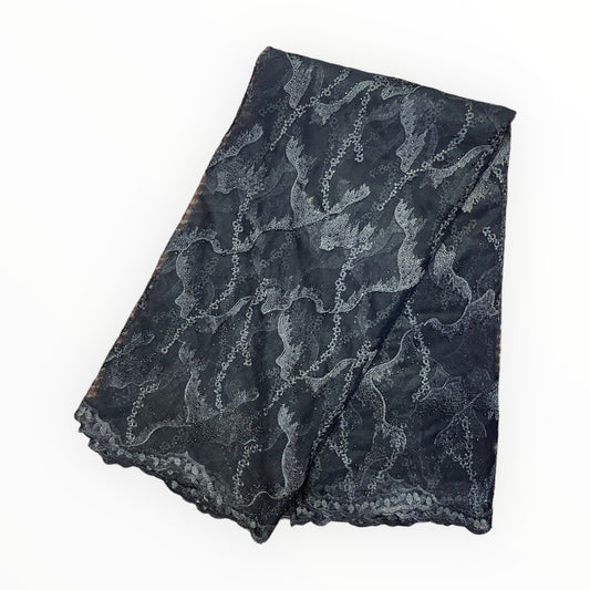 Black Majestic Stones African Lace - 5 yards