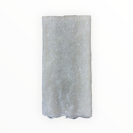 Embroidered Beaded Lace - White - 1 Yard