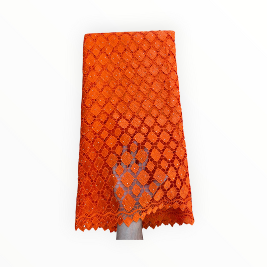 Top Quality Cord Lace Fabric in Orange - 5 Yards