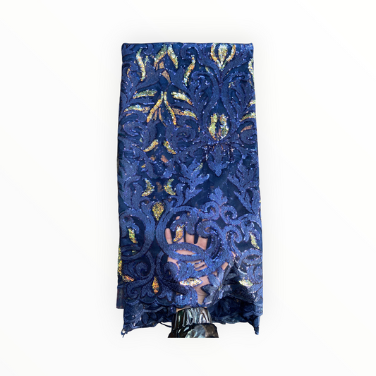 French Lace with Sequins in Navy Blue – 5 Yards Piece