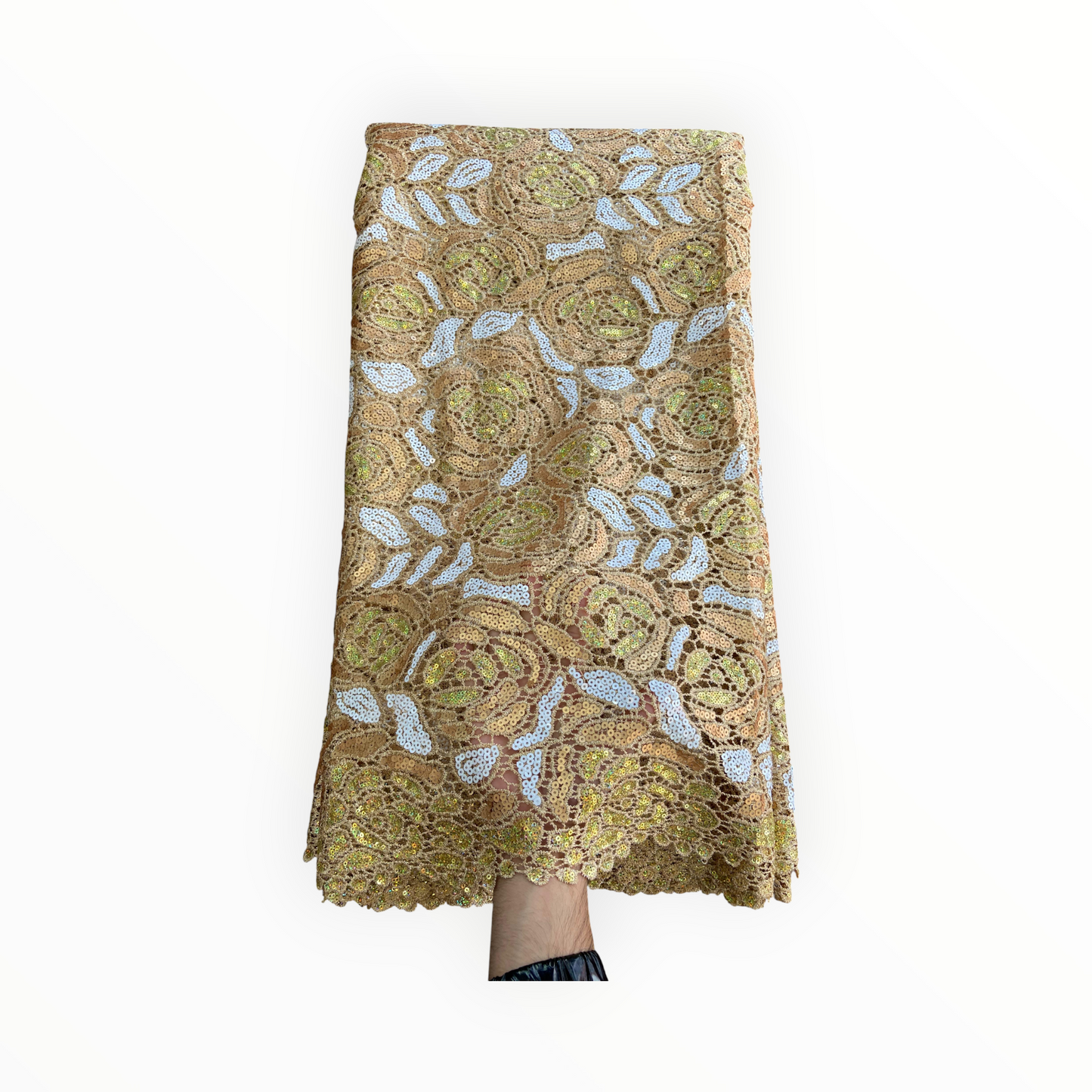 Premium Cord Lace with Sequins in Gold / White – 5 Yards Piece (New Collection)