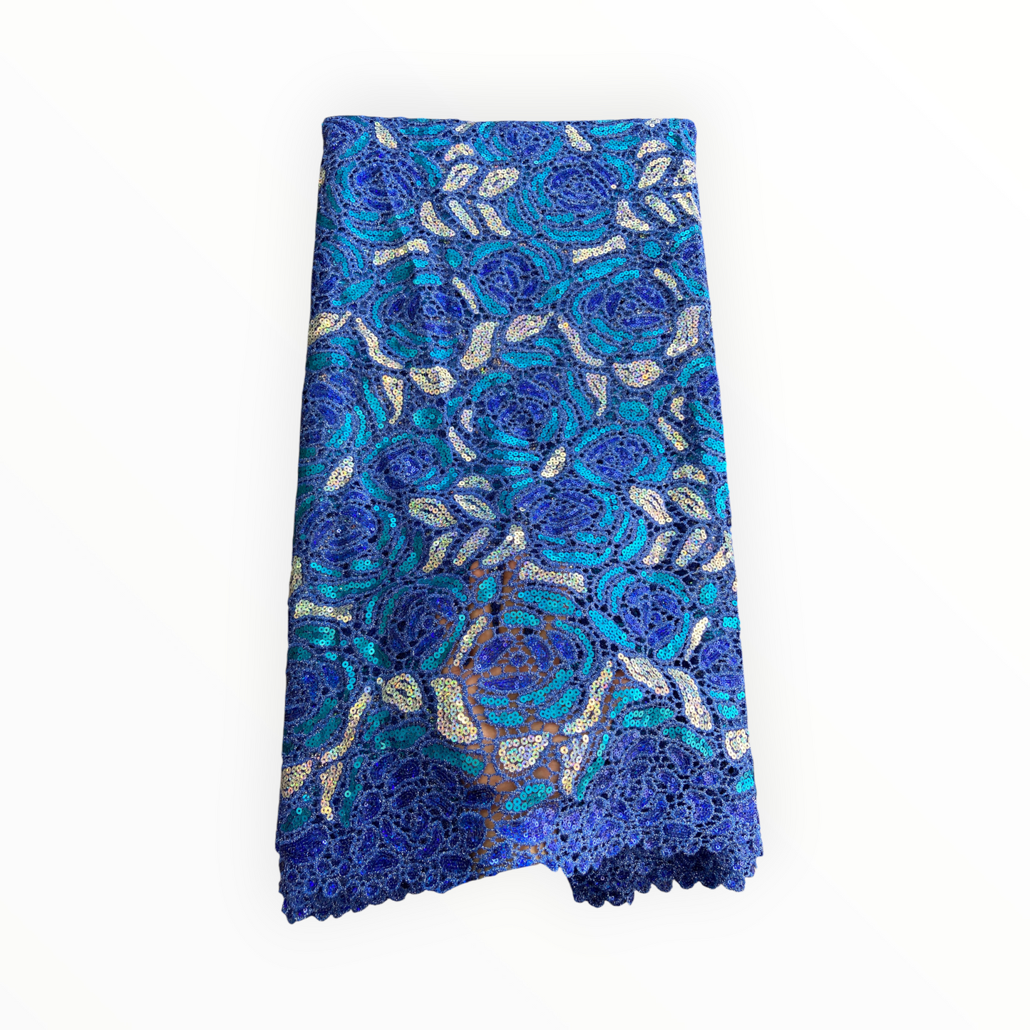 Premium Cord Lace with Sequins in Royal Blue / White – 5 Yards Piece (New Collection)