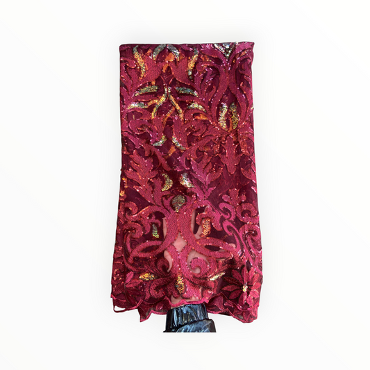 French Lace with Sequins in Maroon – 5 Yards Piece