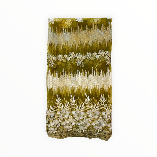 Seaweed Green Majestic Stones African Lace - 5 yards
