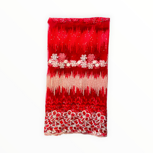 Red Majestic Stones African Lace - 5 yards