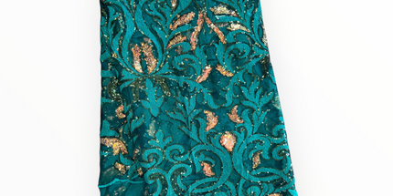 French Lace with Sequins in Green – 5 Yards Piece