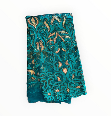 French Lace with Sequins in Green – 5 Yards Piece