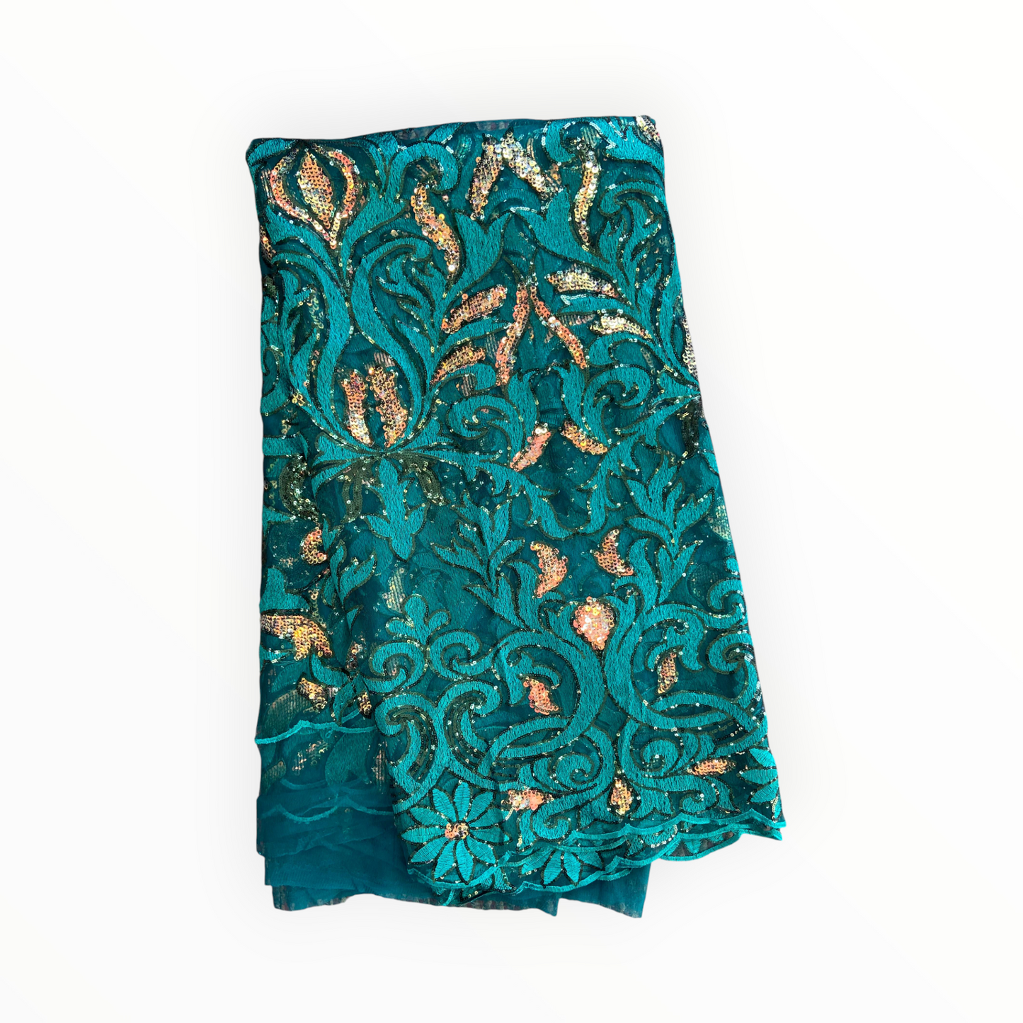 French Lace with Sequins in Green – 5 Yards Piece