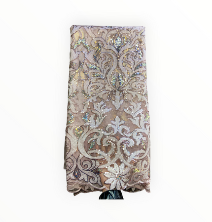 French Lace with Sequins in Light Gold – 5 Yards Piece