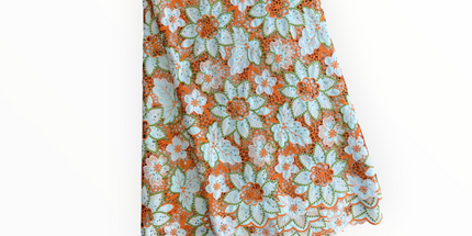 Top Quality Cord Lace Fabric in Lime Green / Orange - 5 Yards