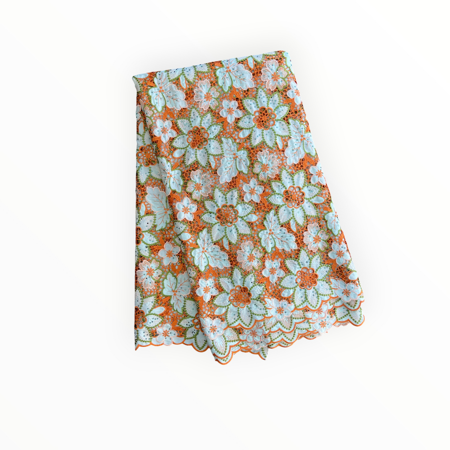 Top Quality Cord Lace Fabric in Lime Green / Orange - 5 Yards