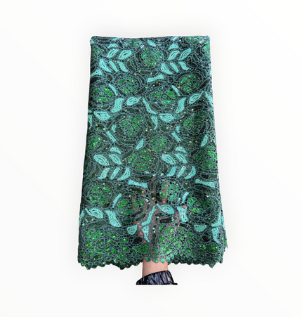 Premium Cord Lace with Sequins / Green – 5 Yards Piece (New Collection)