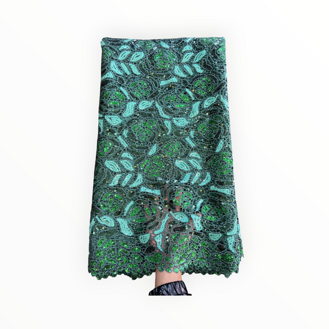 Premium Cord Lace with Sequins / Green – 5 Yards Piece (New Collection)