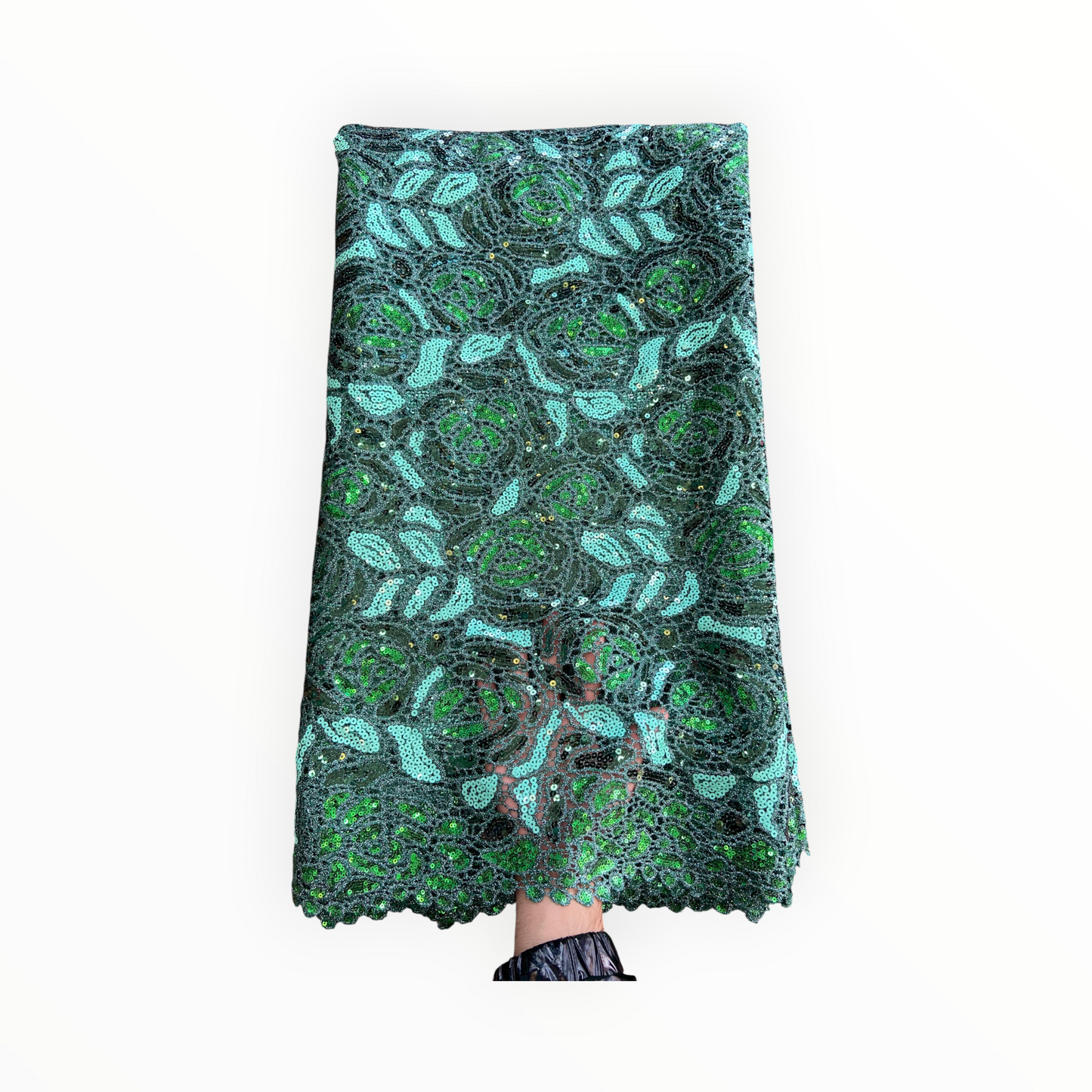 Premium Cord Lace with Sequins / Green – 5 Yards Piece (New Collection)