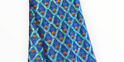 Premium Cord Lace with Sequins in Royal Blue / Orange – 5 Yards Piece (New Collection)