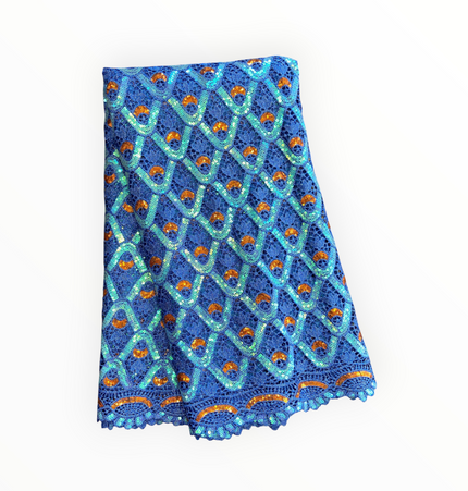 Premium Cord Lace with Sequins in Royal Blue / Orange – 5 Yards Piece (New Collection)