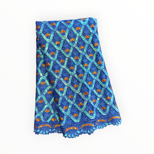 Premium Cord Lace with Sequins in Royal Blue / Orange – 5 Yards Piece (New Collection)