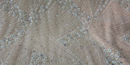 Luxurious Pearl / Beaded Lace - Peach / Silver - 1 yard