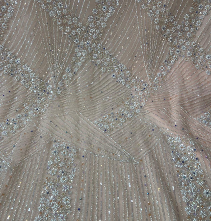 Luxurious Pearl / Beaded Lace - Peach / Silver - 1 yard