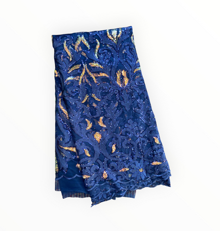 French Lace with Sequins in Navy Blue – 5 Yards Piece
