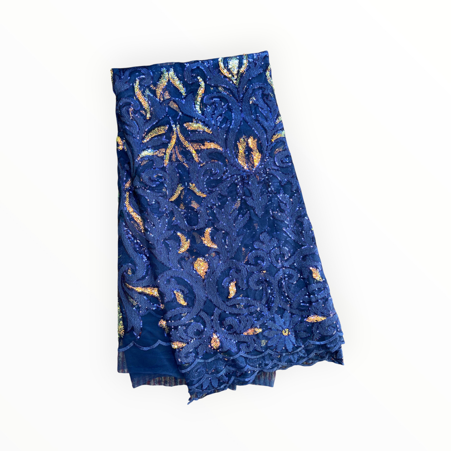 French Lace with Sequins in Navy Blue – 5 Yards Piece