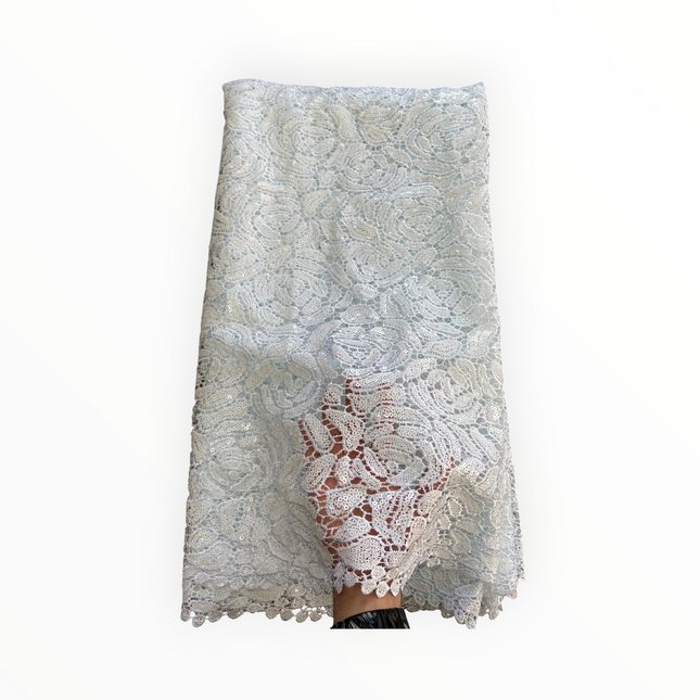 Premium Cord Lace with Sequins in White – 5 Yards Piece (New Collection)