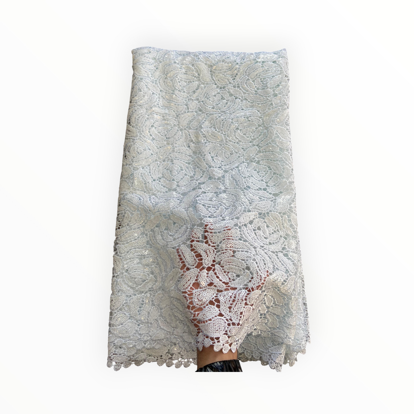 Premium Cord Lace with Sequins in White – 5 Yards Piece (New Collection)